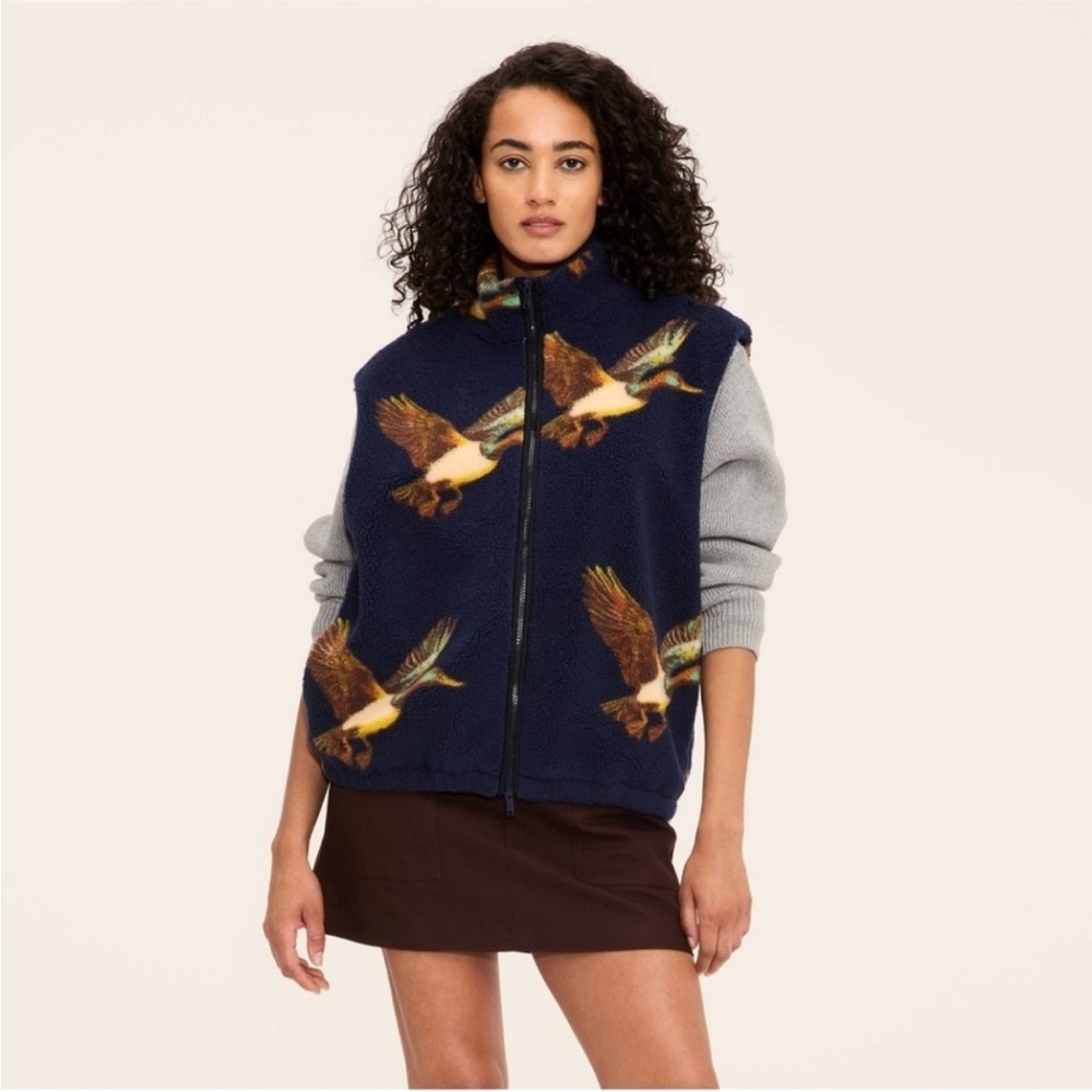 Woolrich x Target Adult Duck Print Fleece Vest Navy Blue Unisex